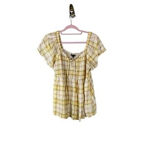 Torrid Yellow Plaid Smocked Peasant Top Size 1 (L/12)